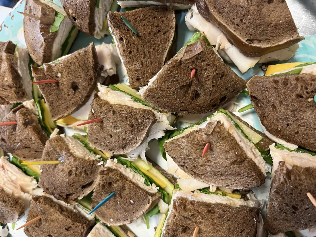 The Harvest, house roasted turkey on house made pumpernickel, honey mustard, spinach, cheddar green apple 